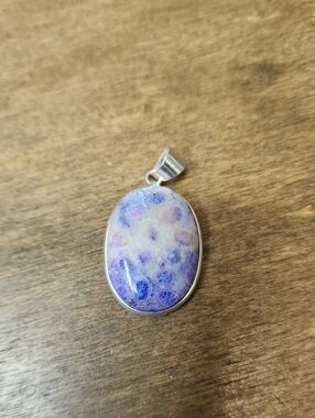 Purple Floral Oval Stone Pendant Necklace
